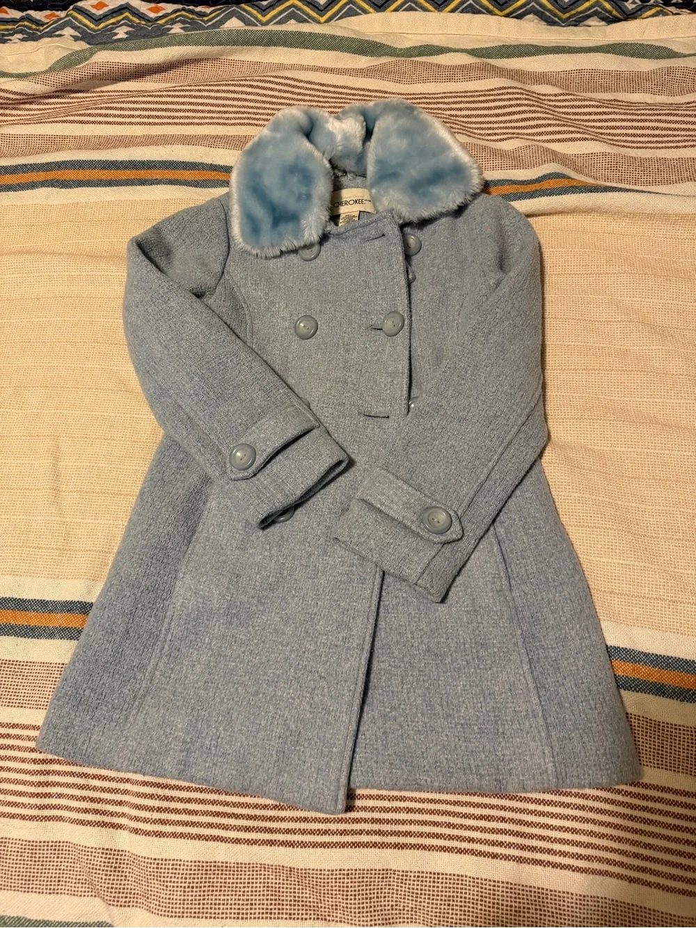 Cherokee Light Blue Faux Fur Trim Coat